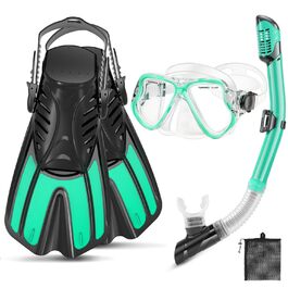 Набір для снорклінгу: маска, ласти, трубка Dry Top, великий/дуже великий, блакитний/прозорий