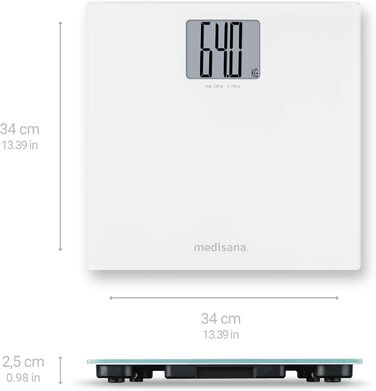 Ваги підлогові Medisana PS 470 XL, електронні, скляні, до 250 кг, автоматичне вимкнення, білі
