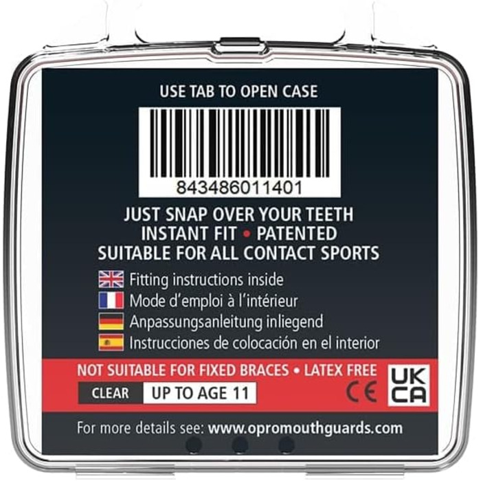Капа спортивна OPRO Snap-Fit для дорослих та дітей, захист для хокею, лакросу, регбі, MMA, боксу та інших контактних видів спорту (прозора)