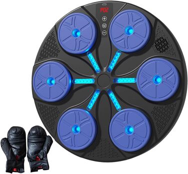 Музичний бокс-машина Baoblaze з Bluetooth, 8+ режимів тренування, динамічне підсвічування, для боксу, карате та тхеквондо, з рукавичками, синя