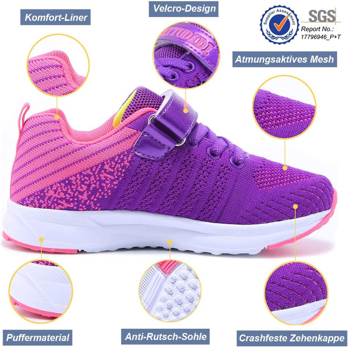 Дитячі кросівки для дівчаток: легкі, дихаючі, для бігу та занять спортом (34 EU, рожевий)