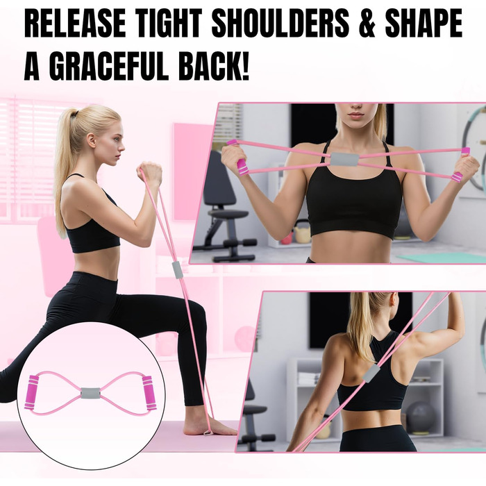 Набір для пілатесу Aischens: кільце Magic Circle, м'яч, гумки для фітнесу, рожевий