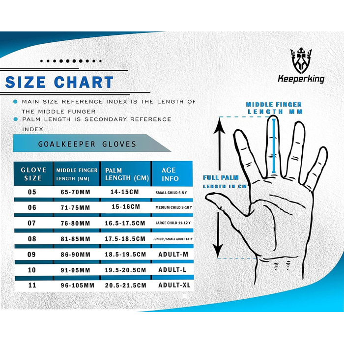 Футбольні воротарські рукавички Keeperking для дітей, підлітків та дорослих. Без захисту пальців, 4 мм латекс, довга долоня, унісекс, чорний.