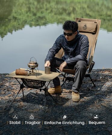 Стілець для кемпінгу OneTigris TIGERBLADE з високою спинкою, 170 кг, складний, легкий, з трикутним каркасом, для риболовлі з 2 кишенями, для відпочинку на природі, піших прогулянок, колір Койот