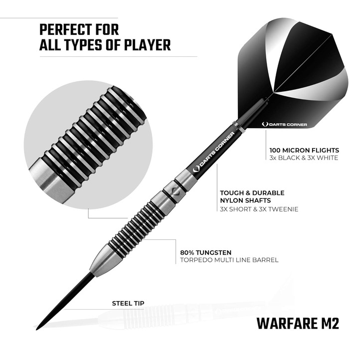 Дротики Darts Corner Warfare зі сталевим наконечником, 80% вольфраму, чорне кільце, 21 г