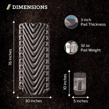 Каремат Klymit Static V Luxe Extra Wide 76 см для кемпінгу, туризму та походів 198x76x7.6 см