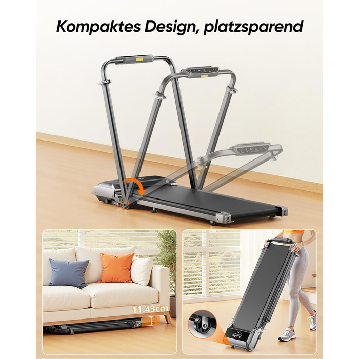 Біговий тренажер для дому з нахилом 5 в 1, 12% нахил, 2.5HP, складаний, з LED-дисплеєм, до 136 кг, сірий, без встановлення