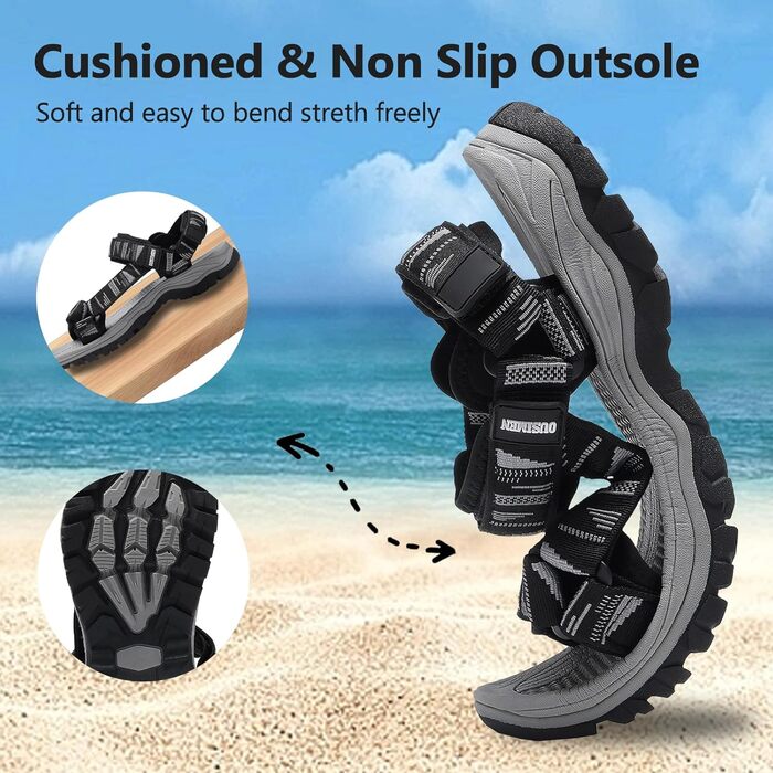 Чоловічі трекінгові сандалі SYKT для туризму та відпочинку на природі (чорний, сірий, 44 EU)