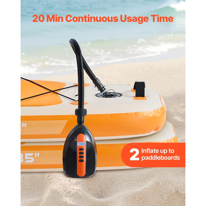Електрична SUP-насос VEVOR з USB-виходом, 2-ступеневий насос для надувних SUP-дошок, наметів з автоматичним вимкненням та LED-підсвіткою (20 PSI)