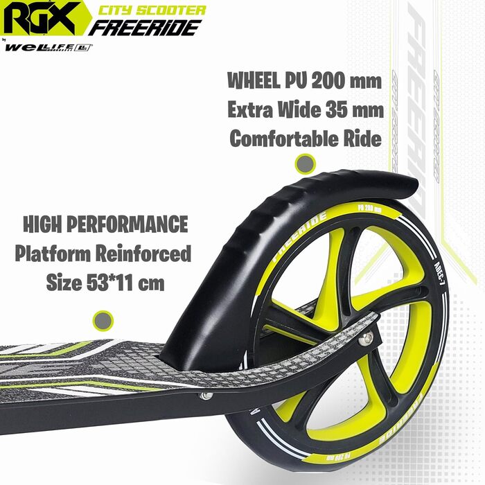 Самокат WeLLIFE Freeride RGX з великими колесами 200 мм, передньою амортизацією, для дорослих і дітей, міський складаний скутер