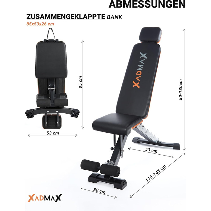 Регульована складана лава для гантелей, посилена тренажерна лава для дому, витримує до 360 кг, багатофункціональна атлетична лава для силових тренувань