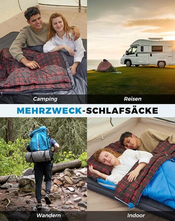 Спальний мішок KingCamp для 2 осіб з фланелі, зимовий, теплий, 3-4 сезони, з 2 подушками, для кемпінгу та відпочинку на природі (синьо-блакитний)