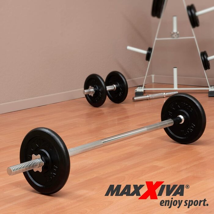 MAXXIVA штанга 120 см, силова, хромована, зірковий замок, для фітнесу, бодібілдингу, важкої атлетики