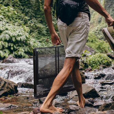 Складаний столик для кемпінгу Eaststorm 60x40 см з металевою сіткою, 2 рівня висоти, для відпочинку на природі, грилю та саду (чорно-сірий, 120x60 см)