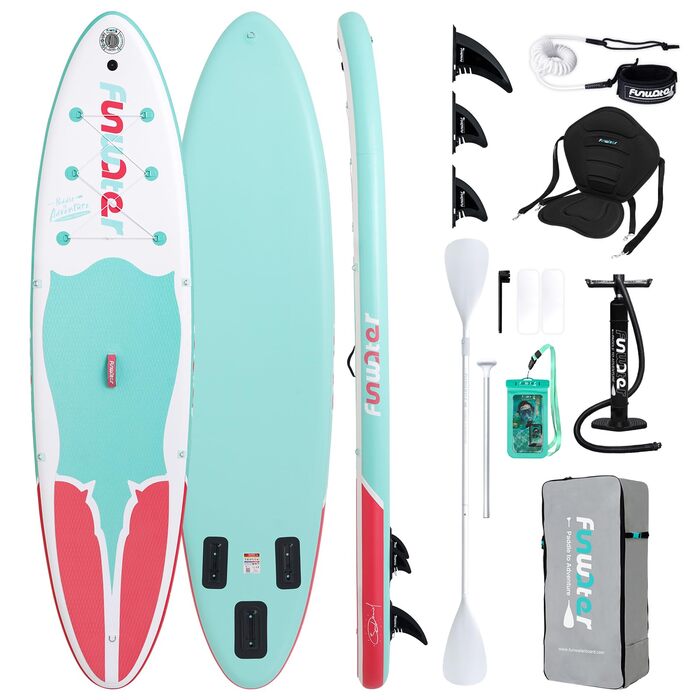 SUP дошка FunWater надувна з повним комплектом аксесуарів (весло, насос, рюкзак, ліш, гермосумка) - Зелено-біла, розмір M