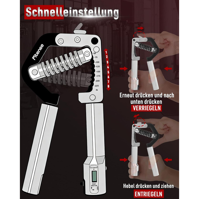 Еспандер для рук та кистей Fitense Handtrainer (50-225LB) - тренажер для розвитку сили хвату, регульований, срібний