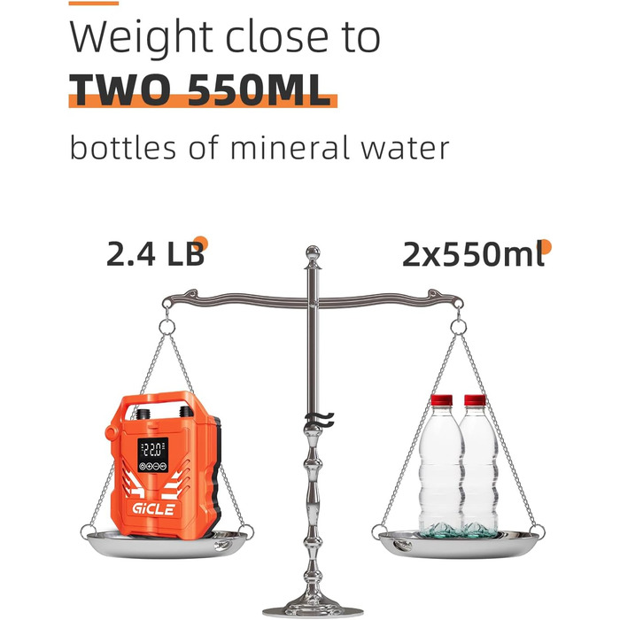 Насос для SUP дошки GICLE 22PSI, електричний, 12V, для надувних SUP дошок, човнів, наметів, помаранчевий