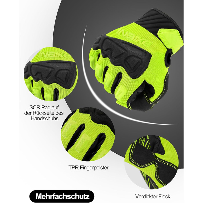 Рукавички INBIKE MTB для катання на велосипеді: захист пальців TPR, SCR-підкладка, зелені, розмір M