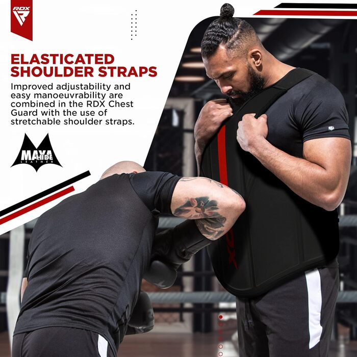Захист для корпусу RDX з Maya Hide шкіри, червоний S/M – для кікбоксингу, MMA, муай-тай, боксу, регульований, для домашніх і тренажерних занять