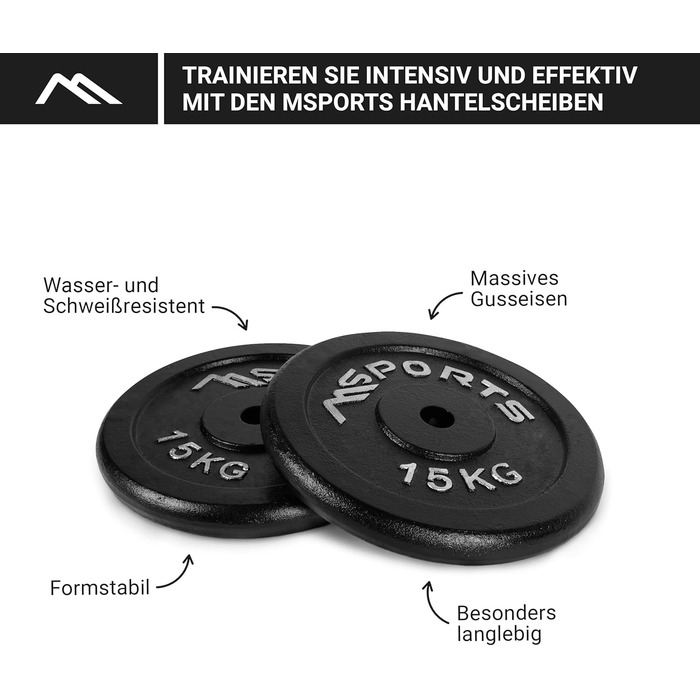 Пара гантельних дисків MSPORTS Professional з чавуну, 2 x 15 кг, чорні