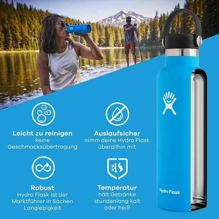 Термобутилка HYDRO FLASK 621 мл з нержавіючої сталі, ізольована спортивна пляшка з герметичною кришкою Flex Cap, стандартна шийка, Pineapple, придатна для миття в посудомийній машині