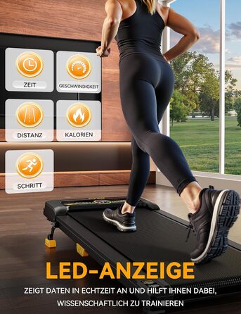 Біговий тренажер з нахилом 10%, Компактний біговий стіл для дому та офісу, Walking Pad, вантажопідйомність 150 кг, 2.5HP тихий мотор, портативна бігова доріжка з пультом керування 1-6 км/год, жовтий