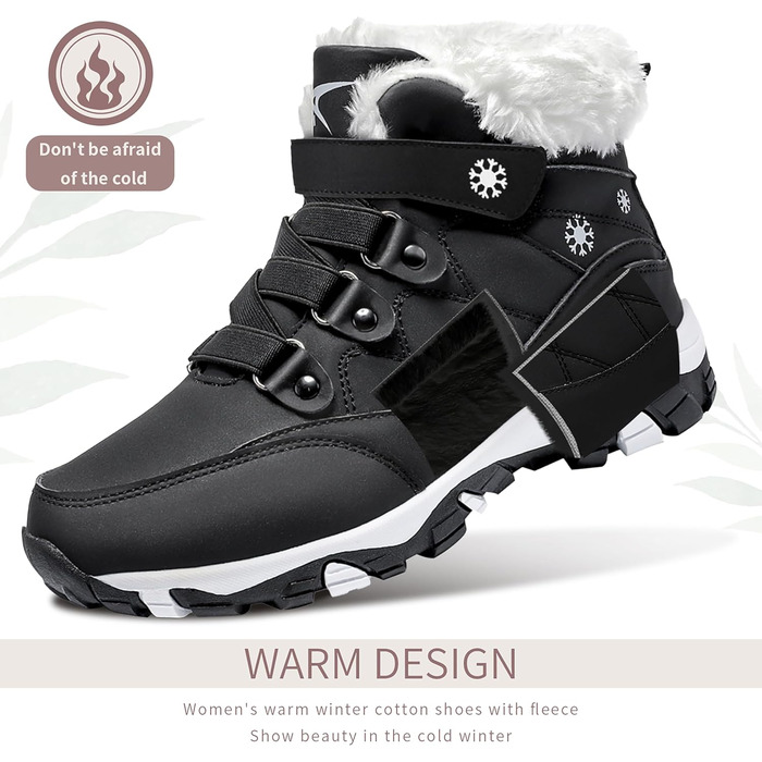 Зимові черевики ASHION для жінок: теплий зимовий взуття, трекінгові черевики, черевики для снігу, чорно-білі, розмір 37 EU