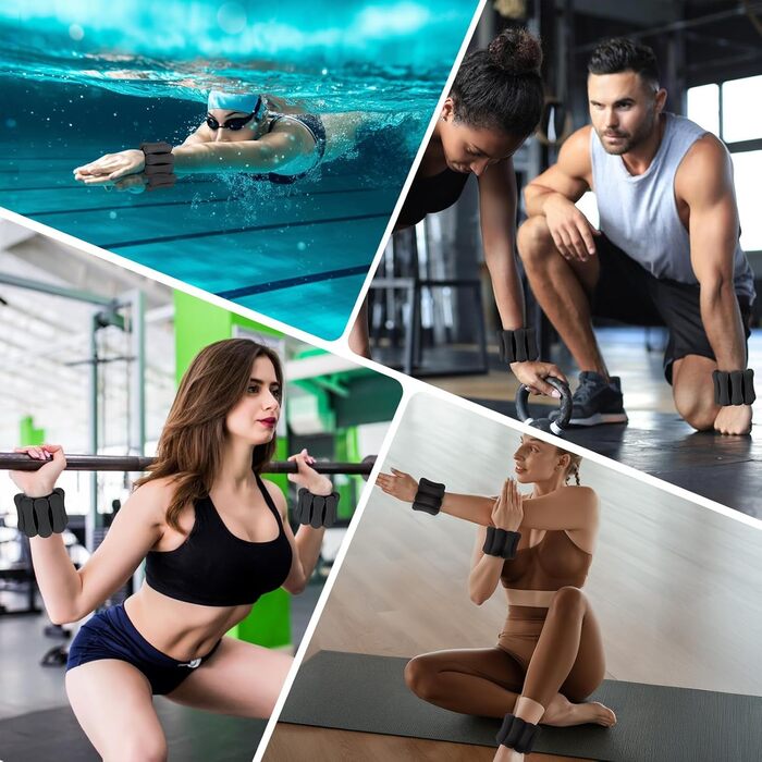 Набір обтяжувачів для ніг та рук WELSPO, 0.9 кг (по 0.45 кг), силіконові обтяжувачі для тренувань, йоги, пілатесу, чорного кольору