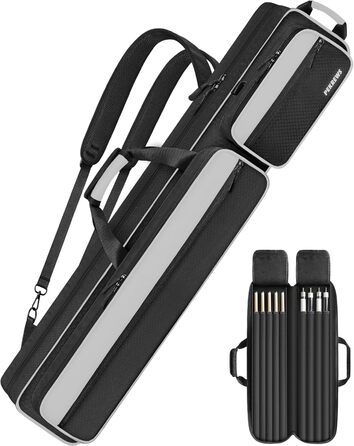 Чохол для більярдної кістки, 10 x 13 см, з кишенями, на 4 кістки, 5 аксесуарів, з підкладкою, м'який та міцний, з регульованими плечовими ременями для чоловіків та жінок (Чорний / Сірий)