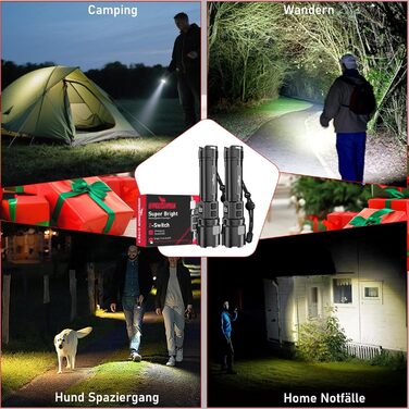 Ліхтарик Shadowhawk LED акумуляторний 2 шт. | Тактичний ліхтарик (2 вимикачі) 500000 люмен, до 1000 м, 12 годин роботи, для кемпінгу/походу/відпочинку на природі, регульована яскравість, чорний