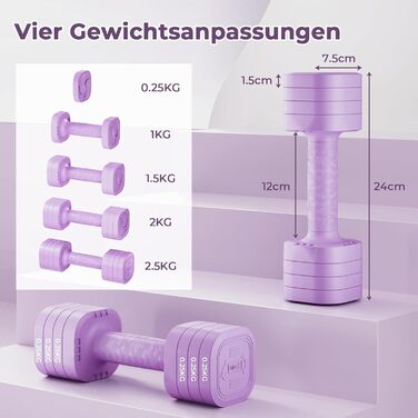 Набір гантелей Dripex регульовані 5 кг x2 або 2.5 кг x2, 6 швидкознімних дисків 0.5 кг/0.25 кг (фіолетовий, 2.5 кг x2)