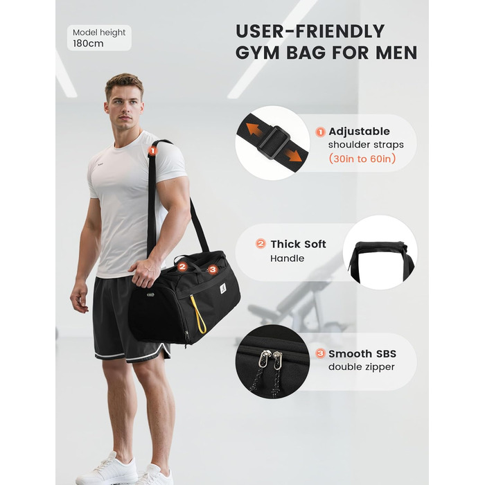 Спортивна сумка SKYSPER 35L з відділенням для взуття та мокрих речей - для фітнесу, тренувань, подорожей, чорна