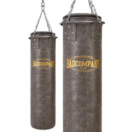 Боксерський мішок Bad Company Vintage з металевим кільцем та сталевою ланцюгом, з штучної шкіри. Розміри: 80/100/120/150/180 x 35 см (не заповнений)