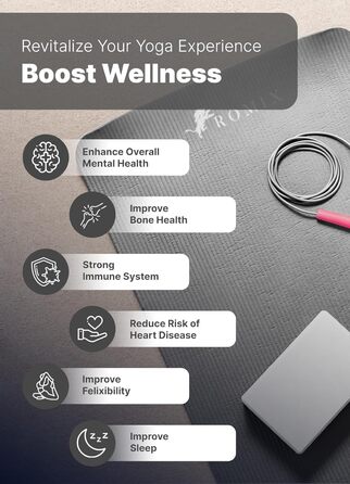 ROMIX Килимок для йоги 183x80 см, 10-15 мм товщина, неслизький, екологічний, гіпоалергенний, без латексу, сірий, для дому та подорожей