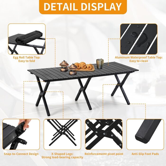 Складаний туристичний стіл Boosden 120x80 см з сумкою для пікніка, грилю та відпочинку на природі (чорний)