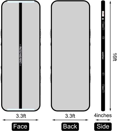 Гімнастичний надувний мат для занять фітнесом та йогою, товщина 10/20 см, розміри 3/4/5/6 м, чорна, для дому, парку та води