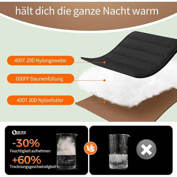 Спальний мішок XXL з пуху 3-4 сезони, 230x100 см, чорний. Підходить для дорослих, кемпінгу, походів та рюкзаків. Легкий та теплий