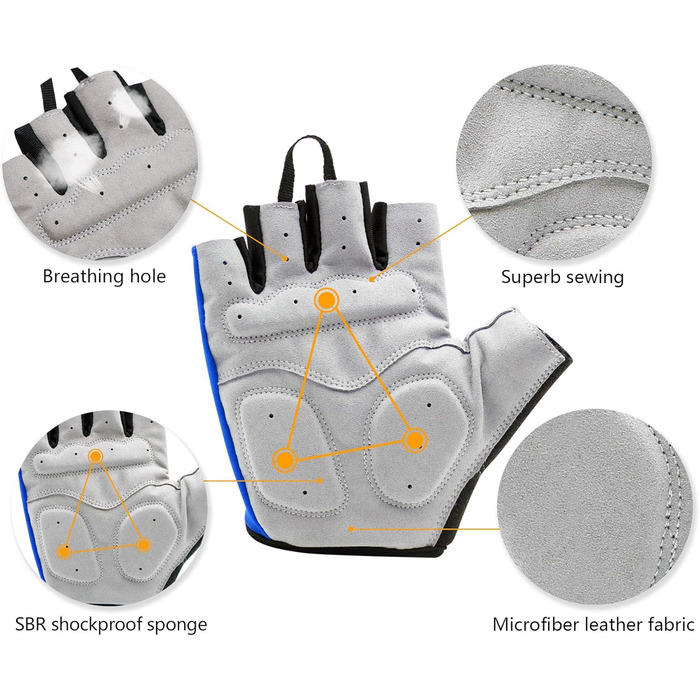 Велосипедні рукавички ONTYZZ: фітнес, тренування, для жінок та чоловіків, спортивні, безпальцеві, XL, блакитні