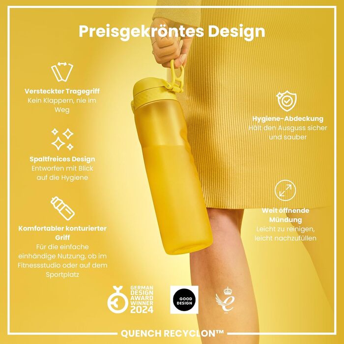 Пляшка для води Ion8 1 літр, 1000 мл, не протікає, зручна для спорту, BPA-free, з кришкою на засувці, легко миється, для фітнесу та тренажерного залу