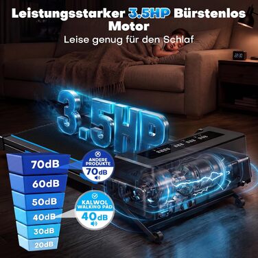 Бігова доріжка Walking Pad з автоматичним нахилом 14%, потужний безщітковий двигун 3.5 HP, швидкість до 10 км/год, LED-дисплей, 12 HIIT-програм, до 180 кг, чорно-блакитна