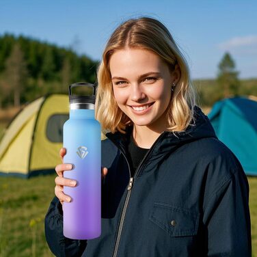 Термос-пляшка Grsta, 1 літр, нержавіюча сталь, з трубочкою, без BPA, не протікає, для холодних та гарячих напоїв, підходить для газованих напоїв, для фітнесу, кемпінгу, походів, блакитно-фіолетовий, 1000 мл
