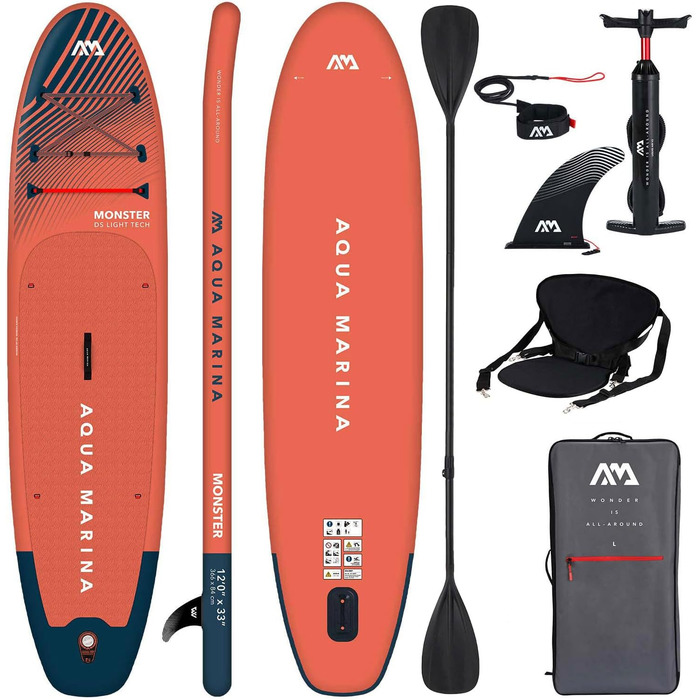 Надувна SUP-дошка Aqua Marina Monster 366x84x15 см 2021 з комплектом: каяк-сидіння та подвійне весло