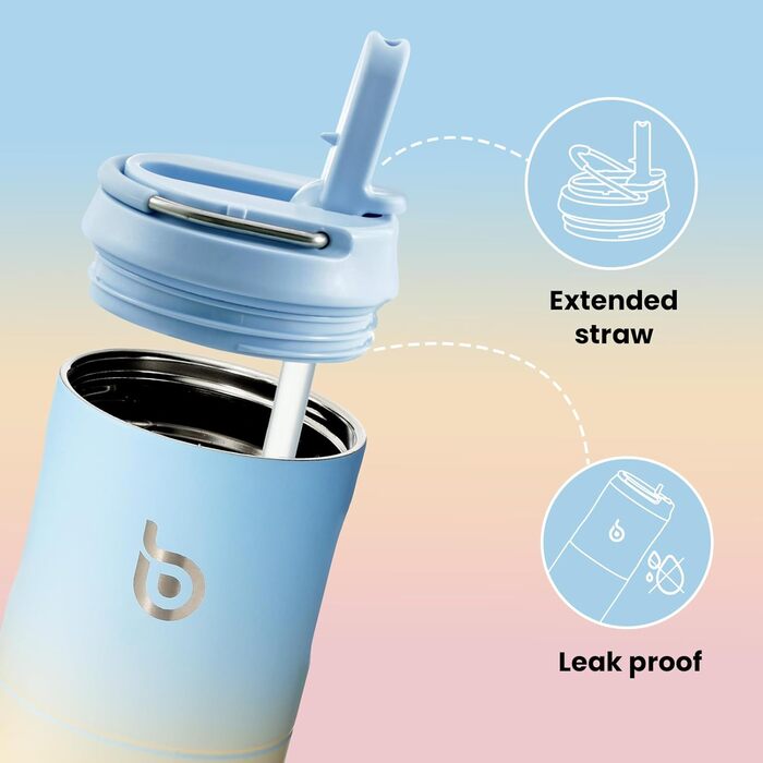 Пляшка для води BOTTLE BOTTLE з нержавіючої сталі 750 мл з соломинкою, кришкою та ручкою - герметична, без BPA, з подвійними стінками - ідеальна для спорту, подорожей та фітнесу (блакитна, жовта, рожева)