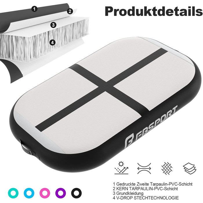 Airtrack FBSPORT 60x100x10 см: килимок для гімнастики, акробатики, йоги з насосом та сумкою