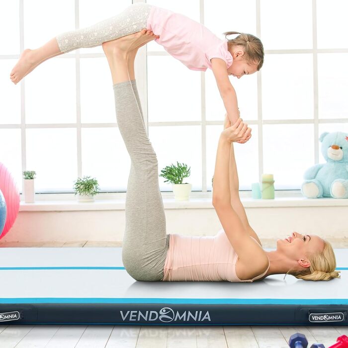 Гімнастичний надувний мат VENDOMNIA Airtrack 300×100×10 см, лілово-сірий, електрична помпа, сумка, для фітнесу, йоги, спорту, тумблінгу
