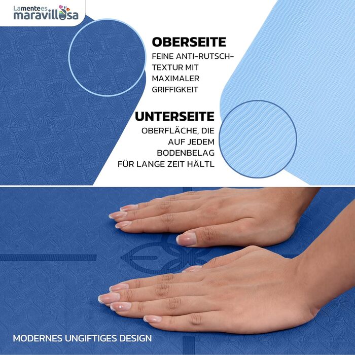 Килимок для гімнастики та йоги LA MENTE ES MARAVILLOSA: антиковзкий, з сумкою та E-book, 183x61 см