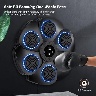 Музична бокс-машина: Smart Bluetooth боксерський тренажер з рукавичками, настінний, 9 режимів швидкості та лічильник ударів для дорослих та дітей (чорний)