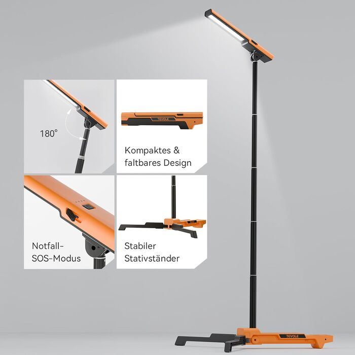 LED прожектор на штативі, 1500LM, 3 кольори світла (3000K/4500K/6000K), IP54, для відпочинку, DIY та майстерні