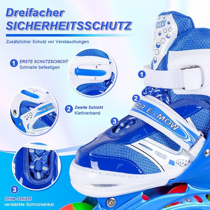 Дитячі ролики JIFAR Inliner Kinder з регульованим освітленням, розміри 30-33, 34-37, для хлопчиків та дівчаток, блакитні