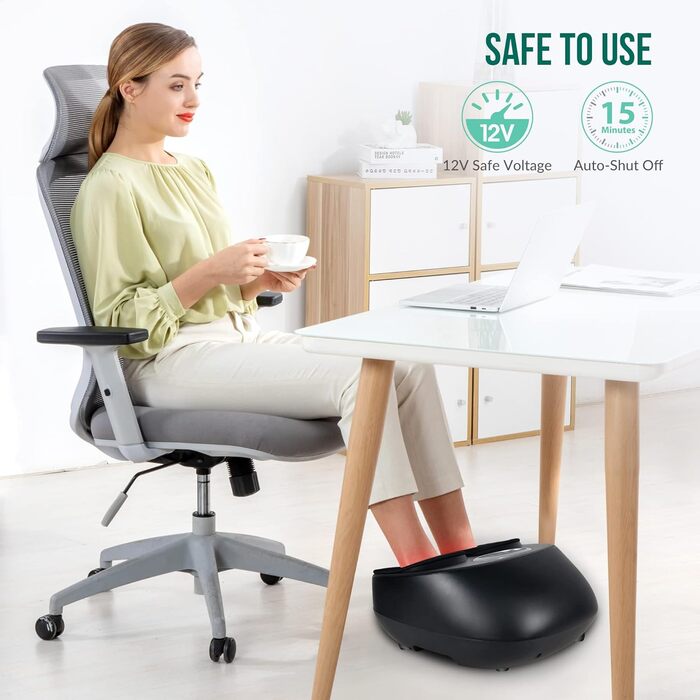 Масажер для ніг Snailax з підігрівом, розминанням, компресією та вібрацією. Електричний масажер для ніг при п'яткової фасції. Чорний колір